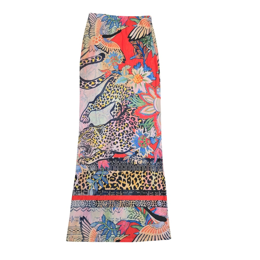 Missguided Leopard Tropical Floral Mesh Maxi Skirt Red Multi Animal Print
